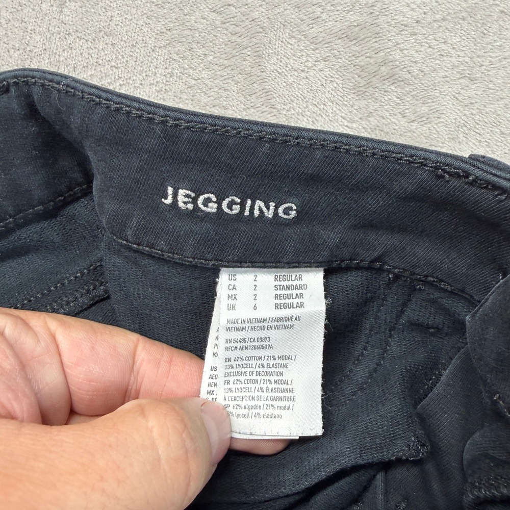 American Eagle Jeans Women's 2 Jegging Black Super Stretch Distressed Knee Slits - Picture 4 of 10